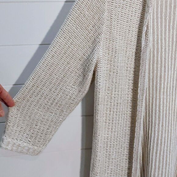 Eileen Fisher Organic Linen Blend Open Cardigan Women's Medium Open Stitch Knit - Picture 2 of 9